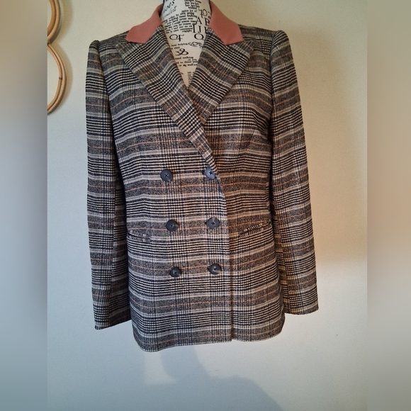 Rebecca Taylor Plaid Double-Breasted Jacket Size 6 / P2P 19 - Picture 3 of 14